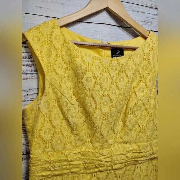 Adrianna Papell Lace Sheath Dress in Yellow size 14 Wedding Office Dressy Spring - Picture 2 of 7